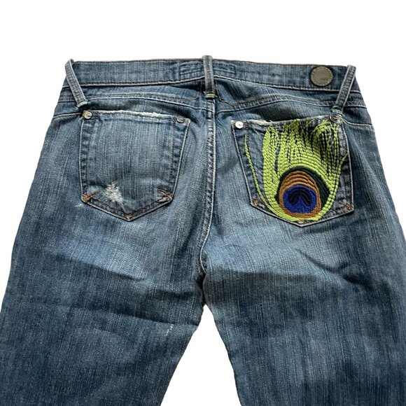 Indie Denim Embroidered Distressed Bootcut Jeans Women W29 Blue Western Countryg - Picture 3 of 16